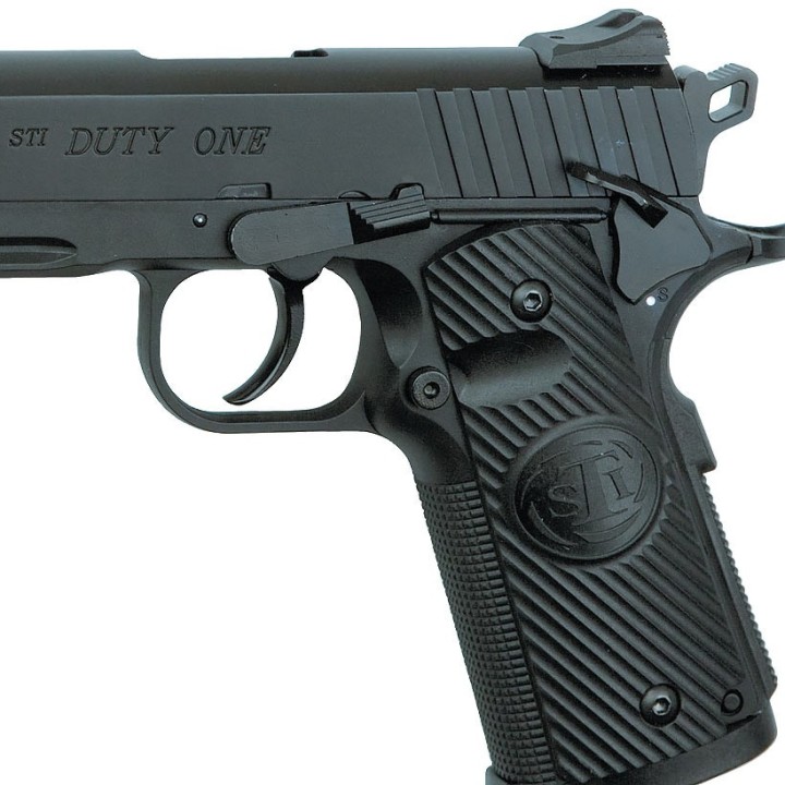 Réplique airsoft STI Duty One avec culasse fixe et design noir