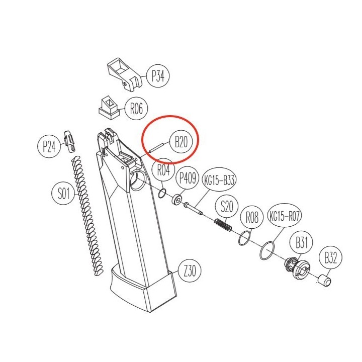 CO2 Magazine Pin for KWC KCB-12AHN / Sigma SW40