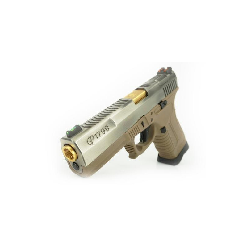 GP1799 T4 - GBB, metal silver slide, TAN frame, gold barrel