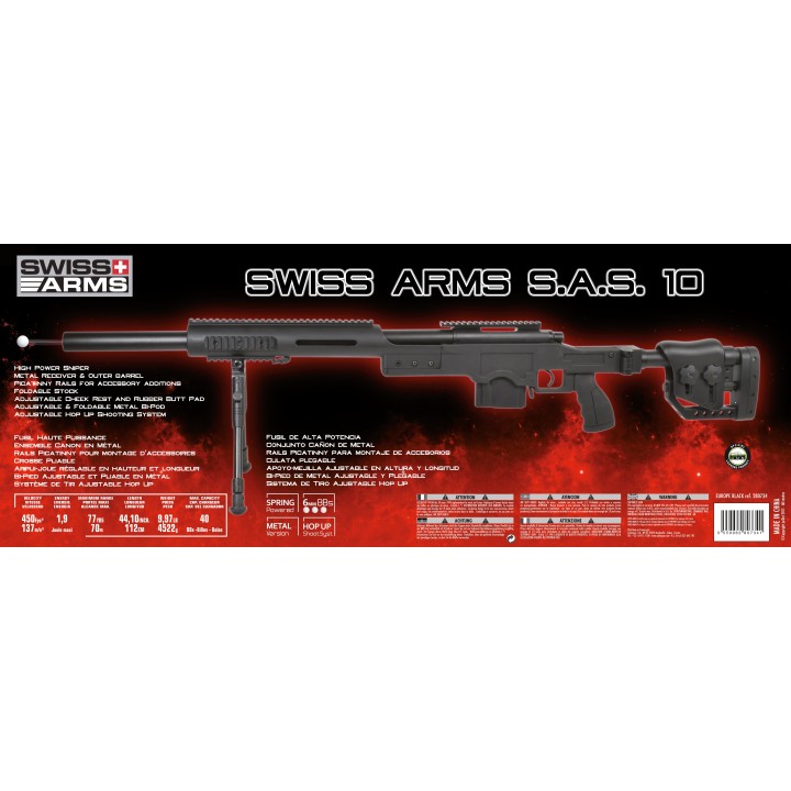 Swiss Arms SAS 10 NOIR avec bipieds chargeur 0,2 BB's