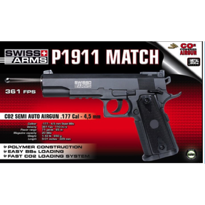SWISS ARMS P1911 MATCH CO2 4,5mm 20BBs 2,2 J/C12