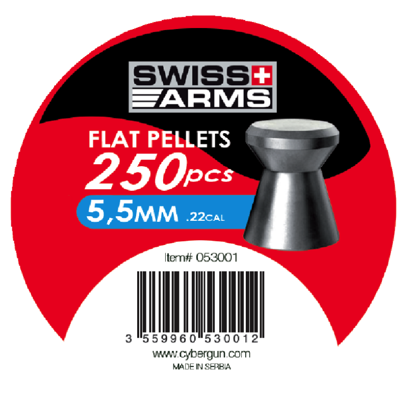 Plombs plats SWISS ARMS de 5,5mm cal.22 Haute Qualité (250pcs) /C5-100