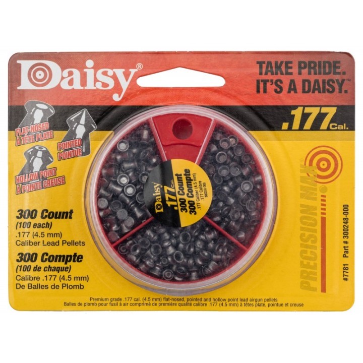 Boîte distributrice de 3 types de diabolos cal. 4.5 mm 300 plombs