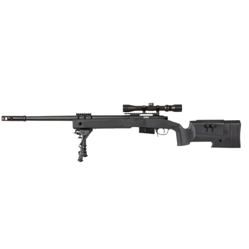 Sniper airsoft sA-S03 CORE™ High Velocity Selector Scope avec lunette et bipied - noir