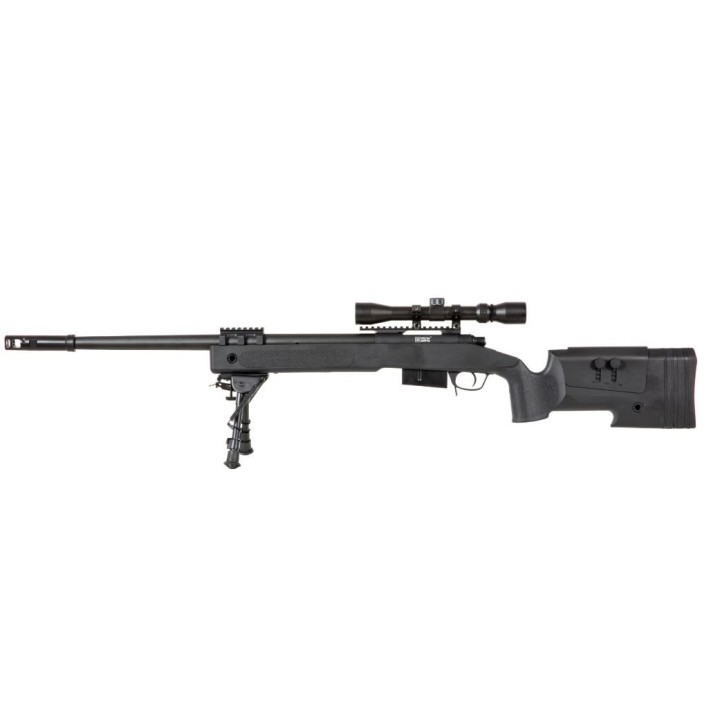 Sniper airsoft sA-S03 CORE™ High Velocity Selector Scope avec lunette et bipied - noir