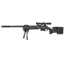 Sniper airsoft sA-S03 CORE™ High Velocity Selector Scope avec lunette et bipied - noir