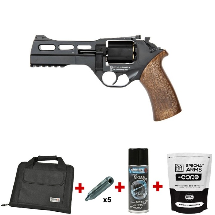 Pack Airsoft revolver CO2 CHIAPPA RHINO 50DS Noir + Co2 + billes + mallette