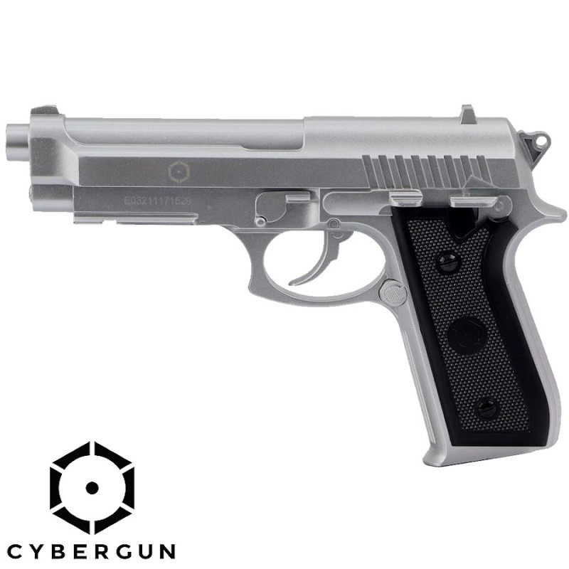 CYBERGUN PT92 silver Co2 BAX 6mm tout metal 15BB's 0,9 J