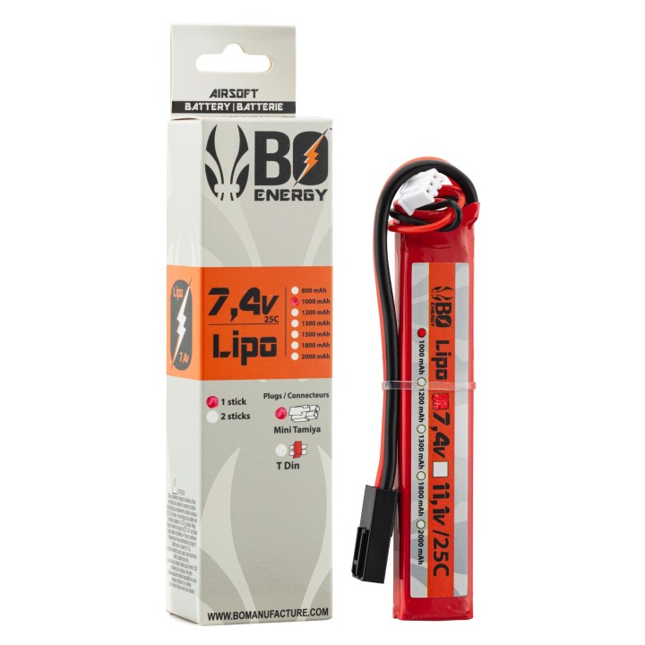 1 stick batterie Lipo 2S 7.4V 1000mAh 25C