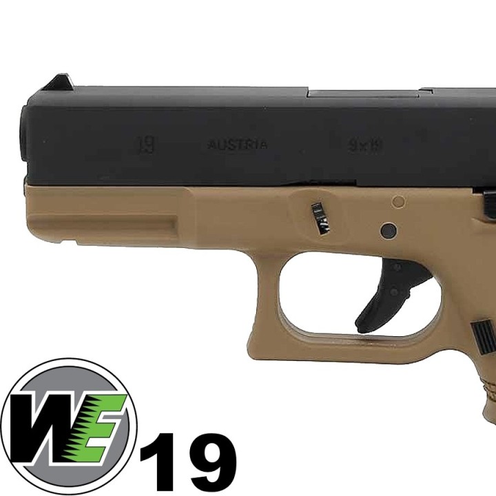 WE R19 Gen3 Tan Airsoft CO2 Pistol - Tactical Rail & Adjustable Hop-Up