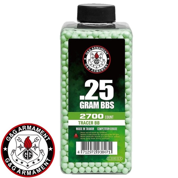 Billes haute précision airsoft 0,25g traçantes vertes G&G