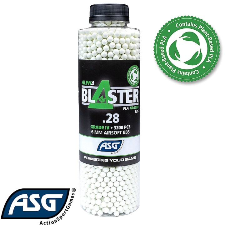 billes traçantes airsoft 0.28g PLA biodégradables vertes ASG Alpha Blaster