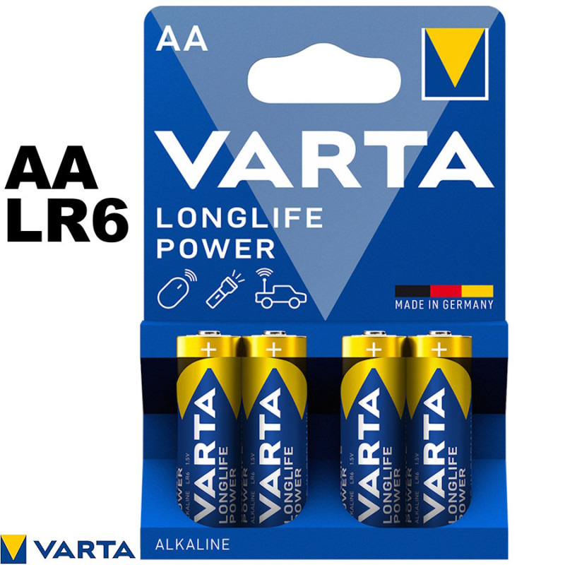 AA Alkaline VARTA Longlife Power LR6 1.5V Battery Pack for Toy and Controller (Pack of 4)