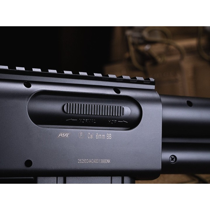 Zoom sur le mécanisme du fusil à pompe asg.