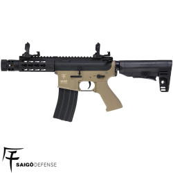 Réplique airsoft AEG Kenji Short Tan en situation CQB Saigo Defense