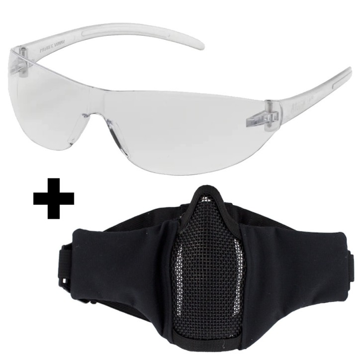 Kit protection débutant airsoft - Masque grillagé et lunettes polycarbonate