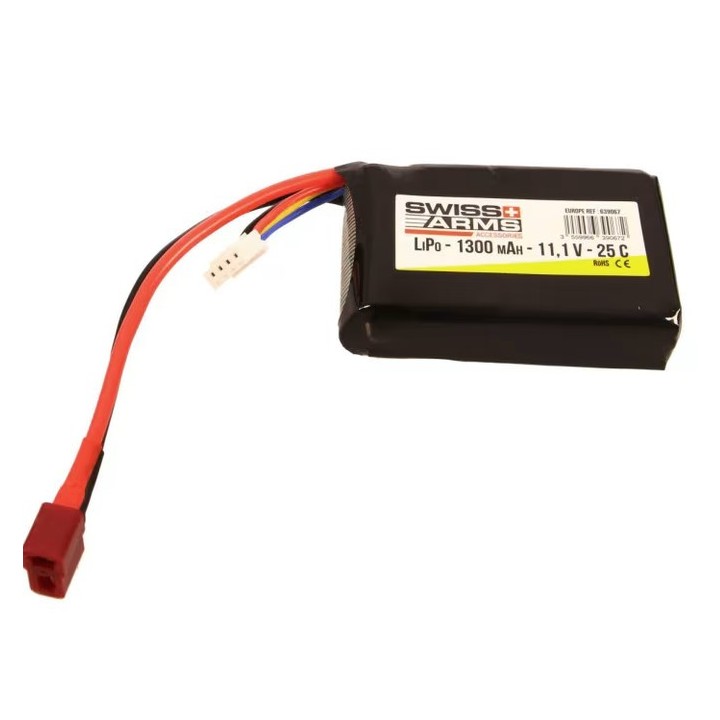 Batterie LiPo Swiss Arms 11.1V 1300mAh PEQ T-Dean Airsoft