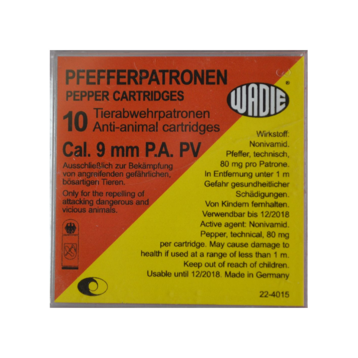 Cartouches 9 mm PA gaz Pepper Wadie lot de 10